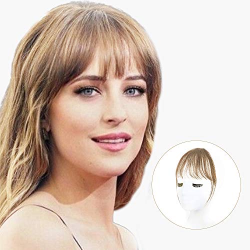 BOGSEA Bangs Hair Clip in Bangs Real Human Hair Wispy Bangs Fringe with Temples Hairpieces for Women Clip on Air Bangs Flat Neat Bangs Hair Extension for Daily Wear (Dark Blonde).