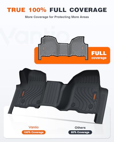 Image of Floor Mats for 2019-2026 Chevy Silverado 1500 & GMC Sierra 1500, 2020-2026 Silverado /Sierra 2500HD 3500HD Crew Cab, Bench Seat, Carpet Floor, Without Rear Under-Seat Storage, TPE Floor Liners
