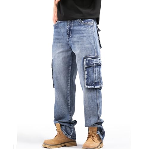 Baggy Cargo Jeans for Men Casual Loose Hip Hop Jeans with Flap Pockets 30-462