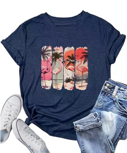 Summer Women Tshirts Vintage Graphic T Shirts for Women, Navy Blue S