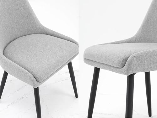 Image of Finch Fox Morris Glam Comfortable Fabric Upholstered Padded Living Room Side Dining Chair for Cafeteria Bedroom, Restaurents, Home, Office with Black Metal Legs in Light Grey Color (Set of 2)