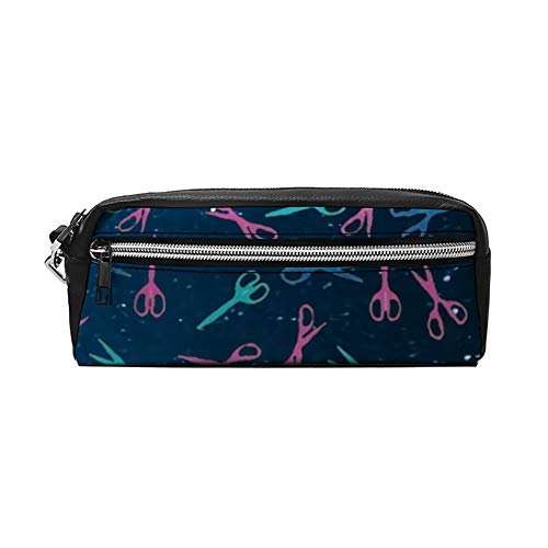 Estuche de Piel para lápices y cosméticos, diseño de Tijeras de peluquería