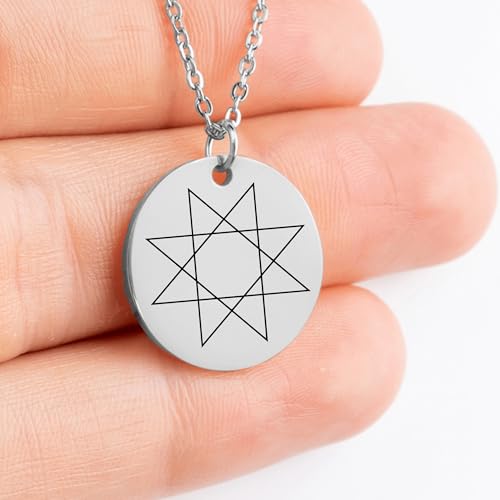 Octagram Pendant Necklace - Custom Engraved Star Charm - Personalized Sacred Geometry Jewelry - Spiritual Protection Symbol - Meaningful Gift - Symbolic Pendant - Disc Charm3