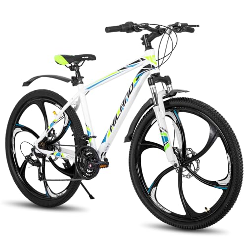 Hiland 26 Zoll Mountainbike für Erwachsene, Aluminiumrahmen, 21-Gang, Doppelscheibenbremse, 6 Speichenrad, Herren Damen MTB Fahrrad, Weiß