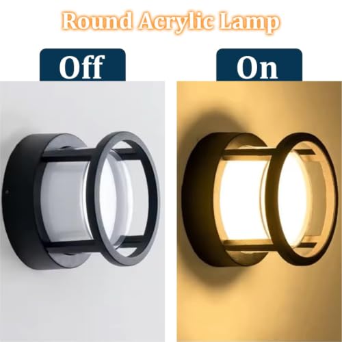 Image of fizzytech Round LED Wall Light, Modern Black Decorative Wall Lamp with Warm White Lighting for Living Room, Bedroom, Hallway & Home Decor, Pack of 2
