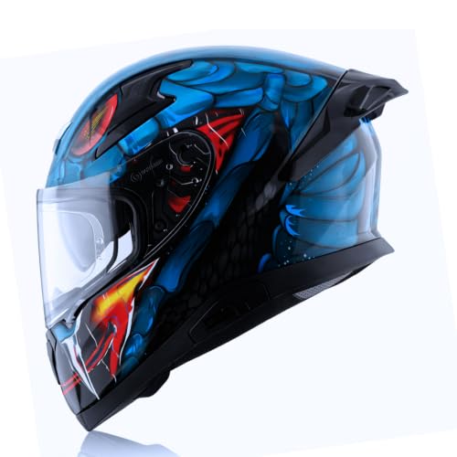Image of Axor Apex Venomous ISI ECE DOT Certified Full Face Dual Visor Helmet for Men and Women with Pinlock Fitted Outer Clear Visor and Inner Smoke Sun Visor Black Blue(XL)