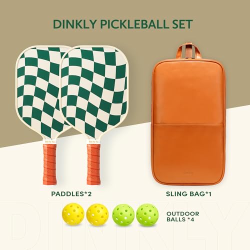 Image of Pickleball Rackets Set of 2, USAPA Approved Graphite & Fiberglass Racket, 2 Paddles, 4 Balls and 1 Portable PU Carry Bag, Pickle Ball Paddle Gift for Women, Men(Green Check)
