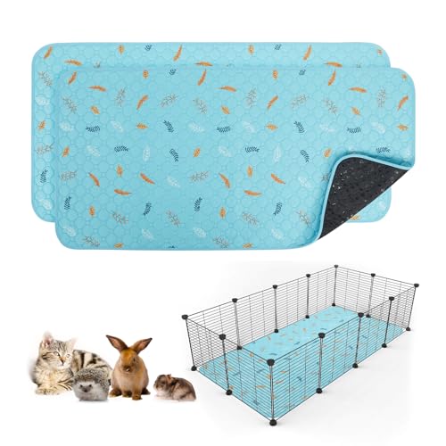 Image of Sunheir 2 Pack Washable Guinea Pig Pee Pads, 24 inch x 48 inch Waterproof Reusable Guinea Pig Cage Liners, Absorbent Bedding Training Mat for Small Animal Guinea Pigs Rabbit Bunny Hamster - Sky Blue