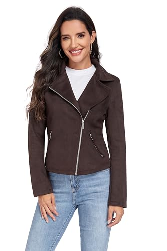 Veste moto femme courte en simili cuir suédé pour oublier les blousons lourds