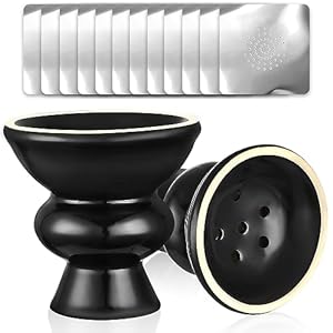 Hookah Accessories Set With 2 Pcs Ceramic Hookah Bowls, 50 Hookah Foil Punched Bowl Cover (Black)