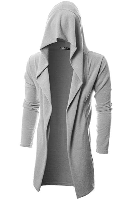 Longline Hooded Cardigan Ruffle Shawl Collar Open Front Drape Cape Overcoat