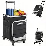 INSMEER 2-in-1 Rolling Cooler with Wheels, 60 Cans Collapsible Soft Sided Cooler on Wheels, Hard Top with 2 Cup Holders, Insulated 100% Leakproof Wheeled Cooler Bag for Beach Camping Outdoor