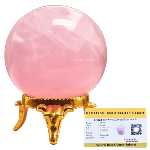 Image of Certified Rose Quartz Crystal Ball for Meditation | Premium Crystal Vastu Items for Home and Feng Shui Items for Good Luck - Pooja Supplies and Spiritual Practices (1.5 inch Inch)