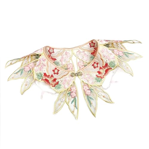 Chinese Lotus Pond with Pink Blossoms Lace Cloud Collar Shawl Wrap Shoulder Scraf for Mamian Skirt Hanfu Handmade（Lotus Pond）