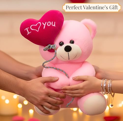 Image of Tickles I Love You Ballon Heart Teddy Soft Stuffed Plush Toy for Couples Boyfriend, Girlfriend, Wife & Husband Valentine Gift (Size: 45 cm Color: Pink)