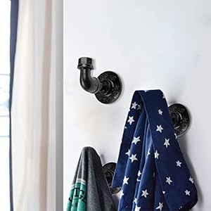 3Pcs Industrial Pipe Decor Coat Hook Racks Heavy Duty Iron DIY Wall Mounted Rustic Clothes Towel Holder Hanger with Hardware for Bathroom Home Office Electroplated Black Finish