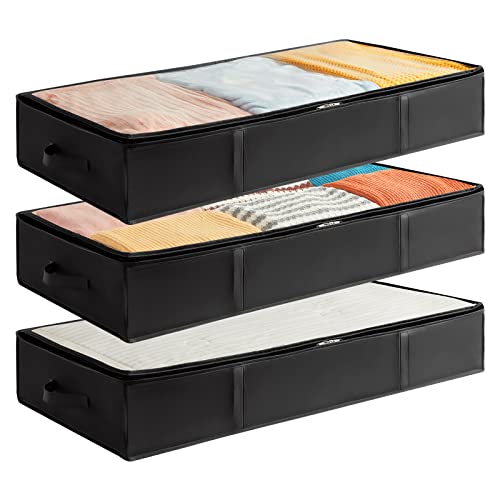Lifewit Under Bed Storage Containers 3 Pack, Large Capacity Blanket Storage Bags with Reinforced Handle, Organization and Storage for Clothes, Sheets, Towels, Bedroom, Closet, College Dorm, Black