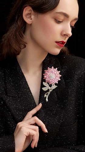 Image of Rhinestone Flower Brooch Pin Pink Blue Crystal Sunflower Brooch Big Large Bouquet Brooch Pin Wedding Ball Birthday Party Brooch Elegant Clothing Hat Bag Accessories Jewelly for Women
