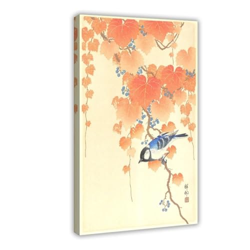 Toile Ohara Koson petit oiseau bleu cadre suspendu deco sans effort