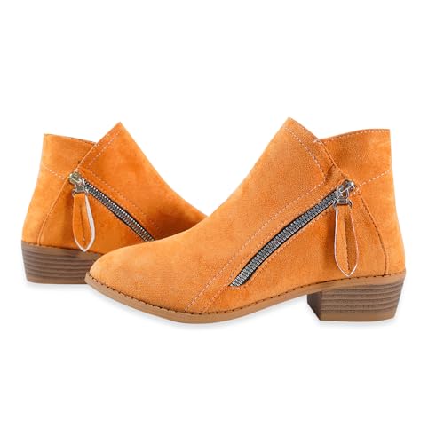 Women's Mug Pointed Toe Faux Suede Stacked Heel Western Ankle Bootie4