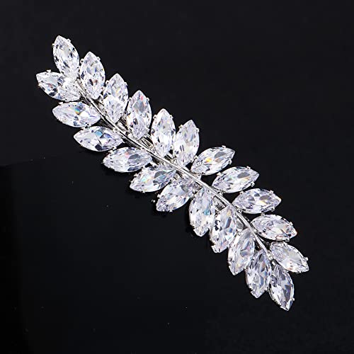 Xerling Rhinestone French Barrettes Hair Clip Automatic Hair Accessories Hair Spring Clips Leaf Design Zircon Hair Piece For Women #TOP2
