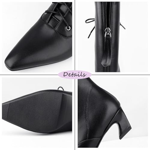 LanreyTaley Women's Mid Calf Boots Back Zipper Victorian Lace Up Vintage Boots Kitten Heel Daily 5