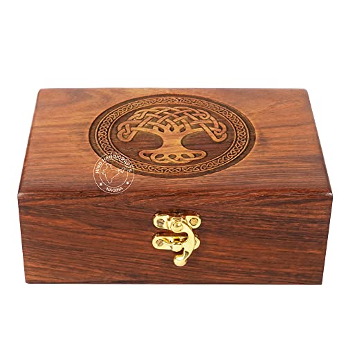 Image of Rosewood Handmade Wooden Urn Tree of Life Engraving Handcarved Jewellery Box for Women-Men Jewel | Home Decor Accents | Decorative Boxes | Storage & Organiser (7 inch x 5.5 inch x 3.5 inch, Tree - 11)