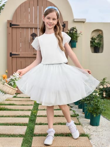 Haloumoning Girls Mesh Ruffle Sleeve Shirts Kids Cute Crewneck Tops Casual Summer Blouse 5-14 Years3