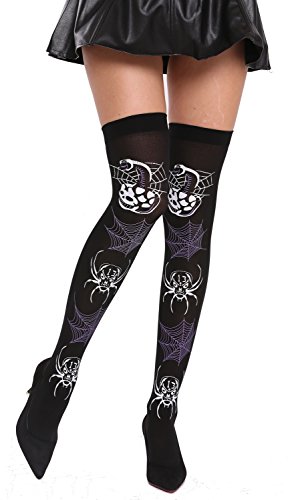 dressmeup Dress ME UP - BB-069-black&White Medias de Mujer Overknees Halloween Negros arañas Estampado de telarañas Bruja