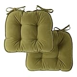 Indoor Reversible Tufted Corduroy Chair Pad with Ties (Set of 2), Army Green