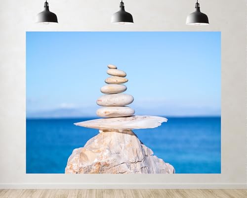 Trykid 6x4ft Peaceful Balanced Stones Backdrop Neat Stacked Pebbles Wide