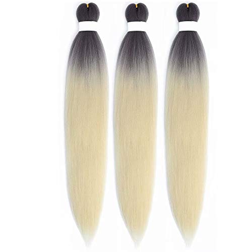 Pre Stretched Braiding Hair Ombre Blonde Easy Braid Synthetic Braiding Hair Extension 24 Inch Crochet Braids Hair 3 Packs By Leticia