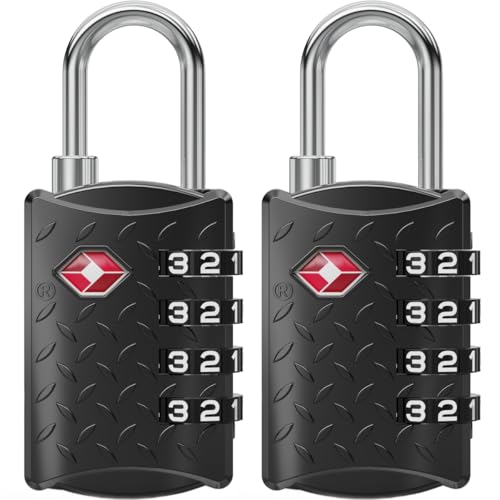 NOVLOCK Candado TSA de combinación de 4 cifras para viaje – superficie estriada antideslizante – seguridad para maleta, mochila, bolsa de deporte y equipaje de mano – pack de 2, negro