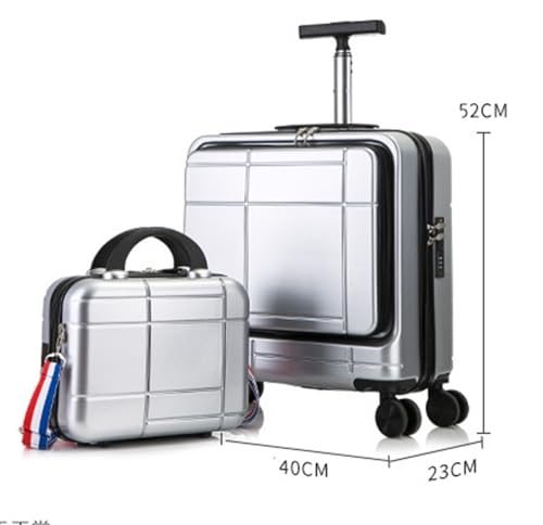 Suitcase 2 Piece Sets Spinner 18inch Suitcase,with Telescopic Handle, 14-inch Cosmetic Case Luggage(Silver)2