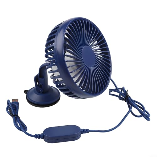 Ventilador de coche de 12 V y 24 V con control de tres velocidades de carga USB y rotación de 360 grados con base de ventosa para una colocación segura (azul)