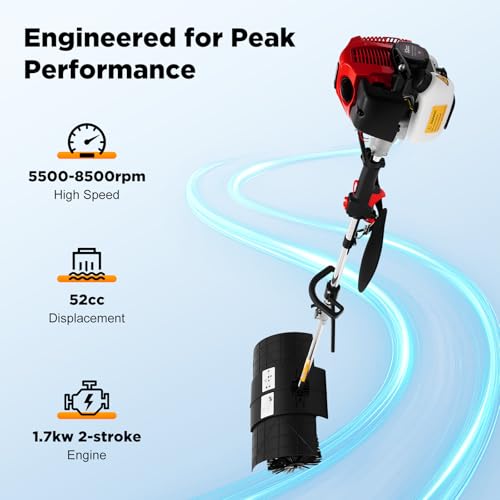 Image of 52cc 2.3HP Gas Power Broom, Handheld Leaf Blower & Sweeper for Lawn, Gravel, Snow, 2-Stroke Outdoor Cleaning Sweeping Machine with Shoulder Strap & Goggles, 33.8oz Fuel Tank