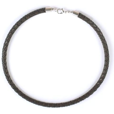 Greek Crafts 5 mm Brown Braided Leather Cord Necklace Sterling Silver Clasp and Caps, for Men, Women (18" long) Cover