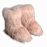 Furry Boots for Women Girls Faux Fur Fuzzy Fluffy Snow Boots Colorful with Round Toe Water Resistant Flat Platform Shoes Rubber Sole for Winter Outdoor Christmas Fashion Party(Pink 8)