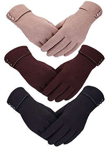 Image of Patelai 3 Pairs Womens Gloves Winter Touchscreen Texting Phone Windproof Gloves Warm Fleece Lined Cold Weather
