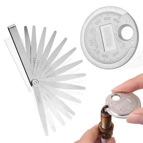 Image of Hwanme Spark Plug Gapping Tool with 10 Blades Steel Feeler Gauge and Gap Gauge, Zinc Alloy Sparks Plug Gapper Adjustment Tools with Inch & Metric Scale, Universal Gap Measuring Tool Car Accessories