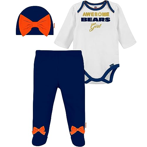 Gerber NFL Chicago Bears 3 Pack Bodysuit Footed Pant and Cap Registry Gift Set blue/white Chicago Bears 6-9M