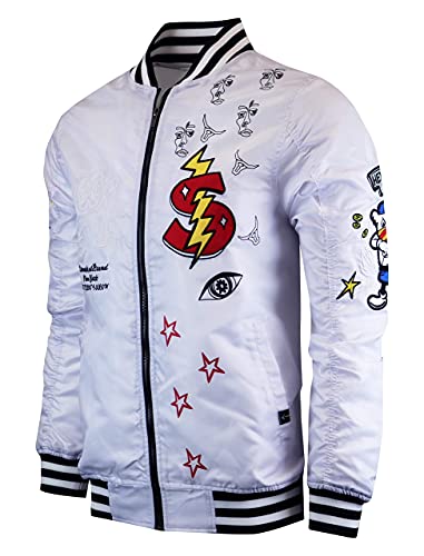 Image of SCREENSHOT Hip-Hop Urban NYC Fashion Bomber Jacket - Modern Outdoor Lightweight Streetwear Graffiti Print Zip Up Top