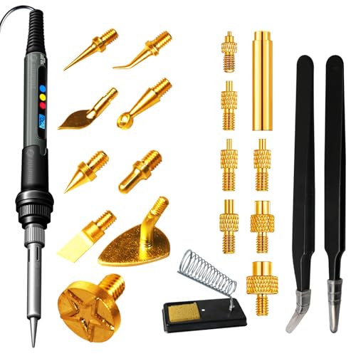3D Printing Smoothing Tool Kit, 21PCS 3D Print Tools Set with 60W Soldering Iron, 7 Sizes Heat-Set Nuts, 9 Brass Tips, 2 Tweezers – 3D Pen Kit, Electric Connector Cleaning Leveling Tool for 3D Printer