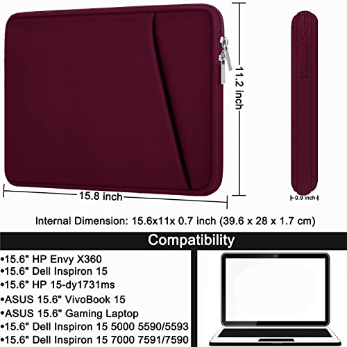 Image of Laptop Sleeve Case 15.6 inch, Durable Briefcase Shockproof Protective Cover, Handbags Portable Laptop Bag for 15.6 inch HP Dell Asus Lenovo, Computer Case with Front Pocket, Wine Red
