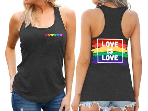 Image of Ithalt Pride Tank Top for Women LGBT Rainbow Flag Shirt Love Heart Graphic Tee Lesbian Gay Pride Sleeveless Vest