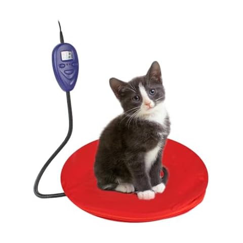 NAMSAN Heating Pad for Cats Small Dogs Heated Dog Bed Round Cat Tree Heating Bed Rabbit Warming Pad, Temperature Adjustable, Chew Resistant Cord, Red Cover