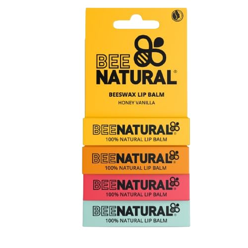 Bee Natural100% Natural Moisturising Lip Balms - (Honey Vanilla, Mango, Strawberry, Peppermint), Pack of 4, Multicolour-Flavours May VaryNatrue
