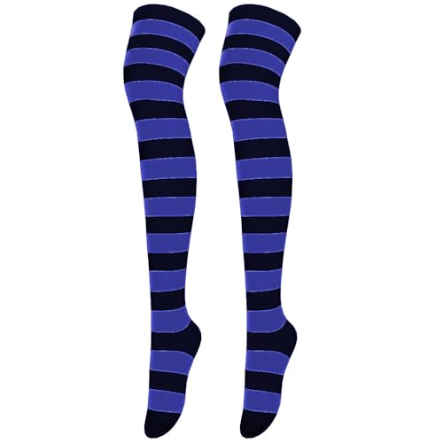Image of Cute Japanese Style Blue /Pink Striped Over Knee High Socks Thigh Long Knee Boot Stockings for Women Teen Girls
