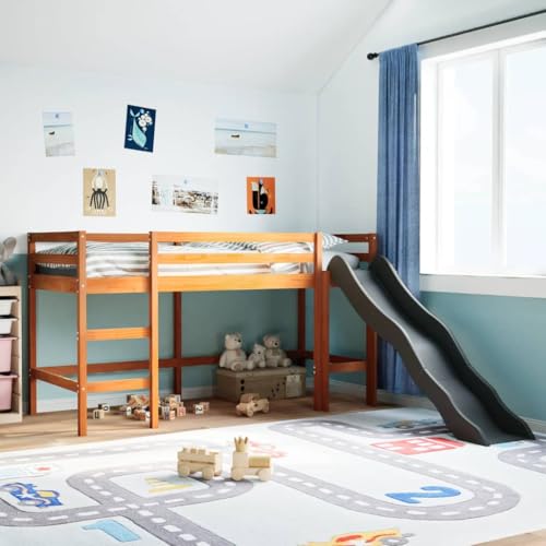 Vetnasa Cama Alta para niños sin colchón Madera Pino marrón 90x200 cm Mobiliario, Camas y Accesorios, Camas y somieres Marrón 36,4 KG
