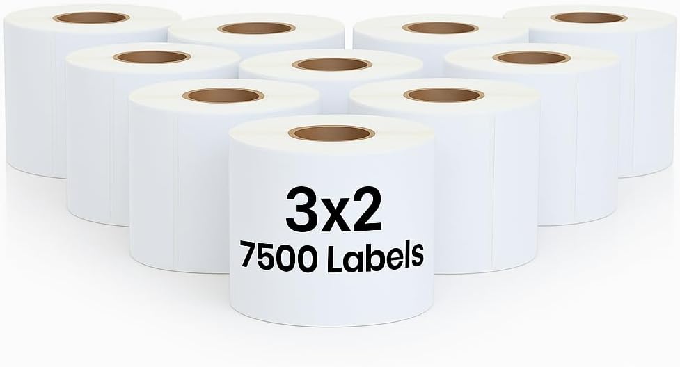 3" x 2" Direct Thermal Labels Roll, 10 Rolls (7,500 Labels), 1" Core Compatible with Zebra,Rollo, MUNBYN, POLONO, IDPRT Printer,Strong Adhesive Perforated for Packages,Barcodes & Office Use